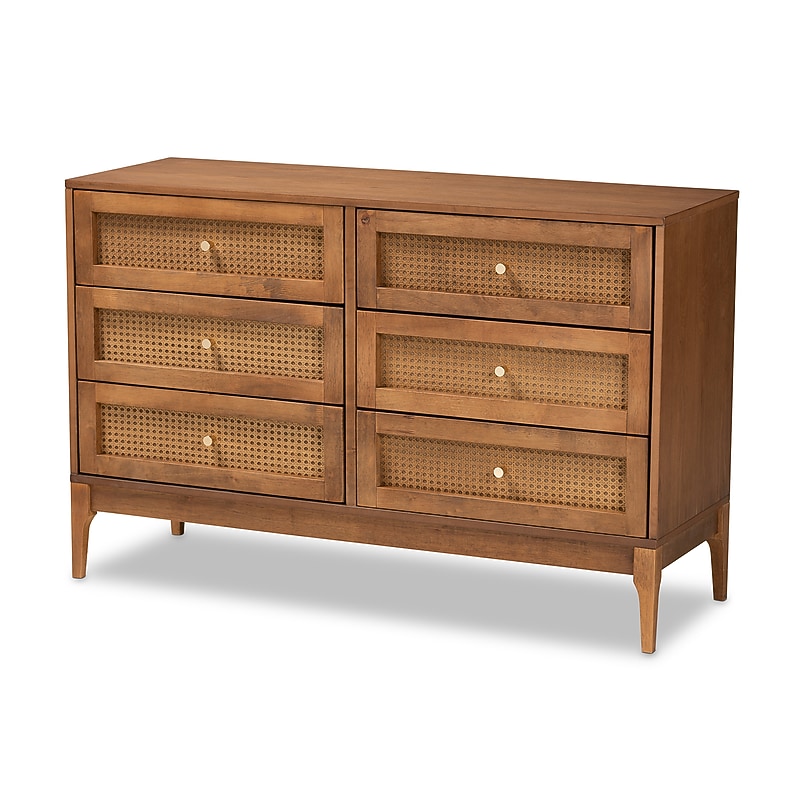 Baxton Studio Ramiel 30"H Dresser, 6-Drawers, Natural Brown/Gold (215-12427-HiT) image 1