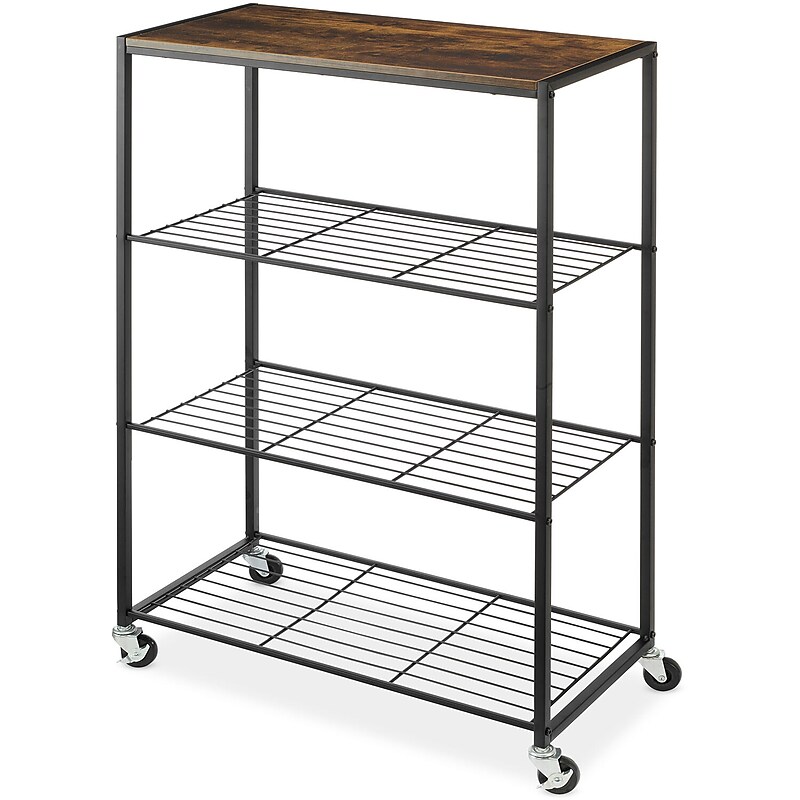 Whitmor 4-Shelf Metal Mobile Cart with Lockable Wheels, Black (6764-10296) image 1