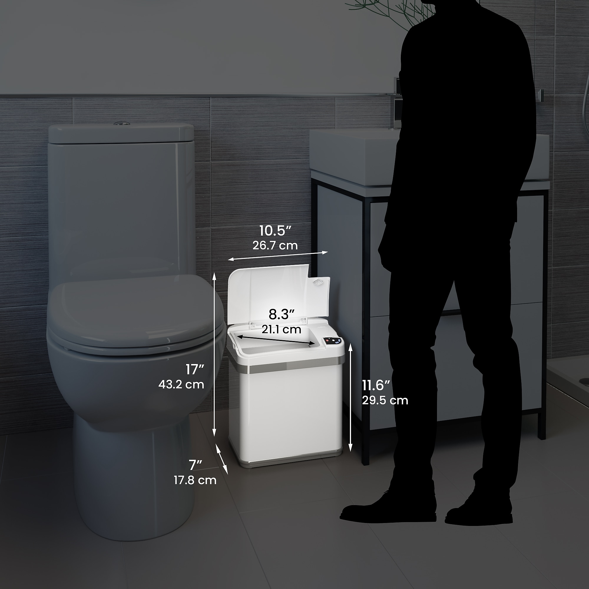 halo Stainless Steel Rectangular Sensor Trash Can with AbsorbX Odor Control System and Fragrance, White, 2.5 Gal. (SC02SW) Sansujyuku sansujyuku.com