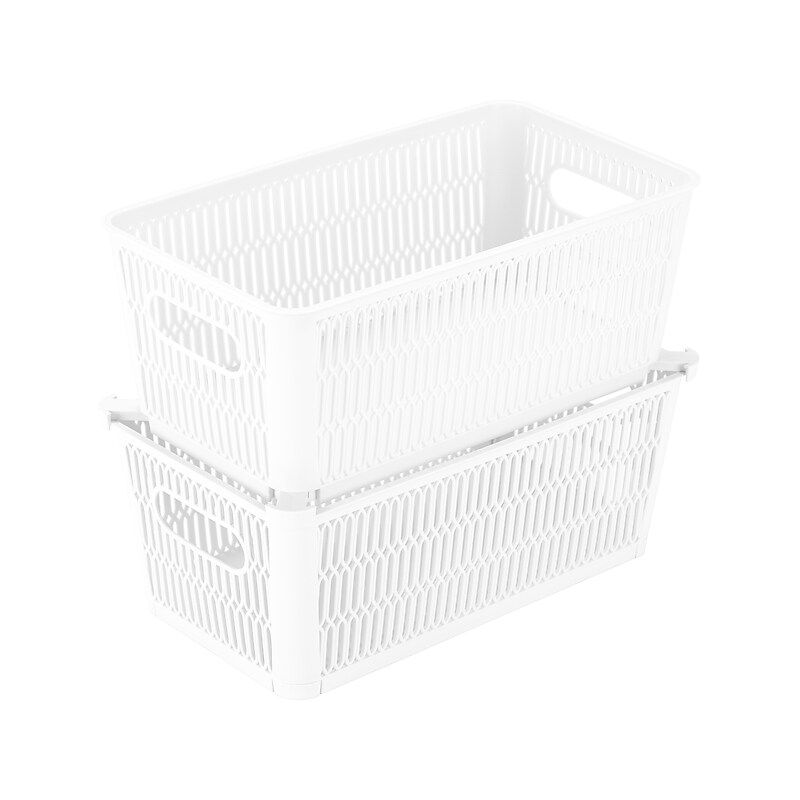Simplify Slide to Stack Storage Tote, Plastic, White, 2/Pack (25934-WHITE-ST) image 1