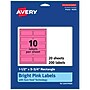 Avery Laser/Inkjet Rectangle Multipurpose Labels, 1.5" x 3.75", Bright Pink, 200/Pack (94205)~#|#~D2475CDF-A830-4C28-BC40C49B04A10910_sc7