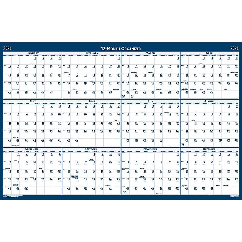 2025 House of Doolittle 24" x 18" Yearly Wet-Erase Wall Calendar, Reversible, White/Blue (3960-25) image 1