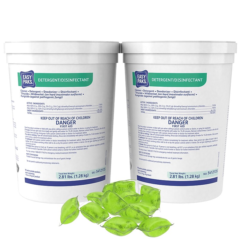 Easy Paks Detergent/Disinfectant, Original Scent, .5 oz. Packets, 90/Tub, 2 Tubs/Carton (DVO5412135) image 1