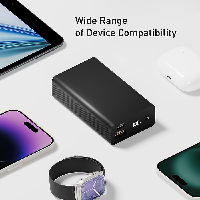 CODi USB-A/USB-C Power Bank, 65W, 20000 mAh, Black (PB020-CA