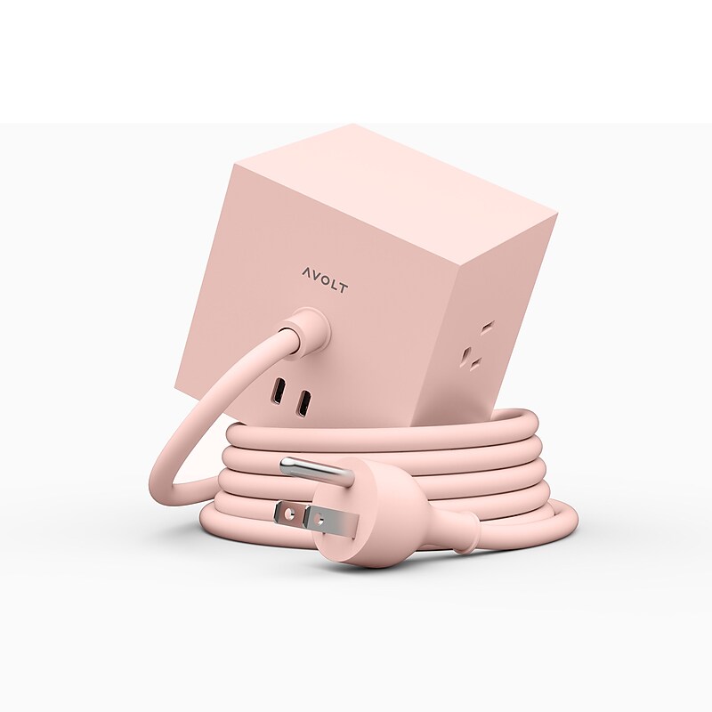 AVOLT Square 1 5.9' 3-Outlet Power Extender with USB-C, New Pink (SQ1-NABC30-18OP) image 1