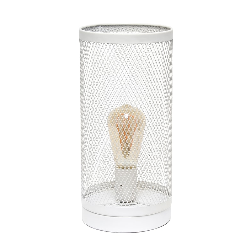 Creekwood Home Industrial Mesh Cylinder 12.75" LED Table Lamp, White (CWT-1005-WH) image 1
