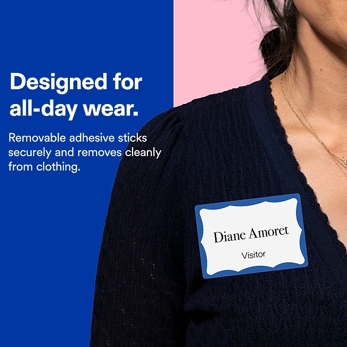 Avery Adhesive Sticker Name Tag Labels, White/Blue, 100 Name