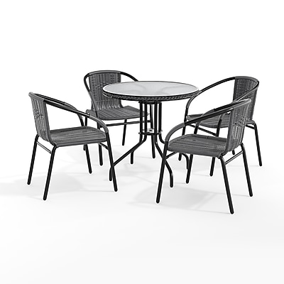 Flash Furniture Lila 28” Round Table with 4 Rattan Stack Chairs, Gray (TLH087RD037GY4) Sansujyuku sansujyuku.com