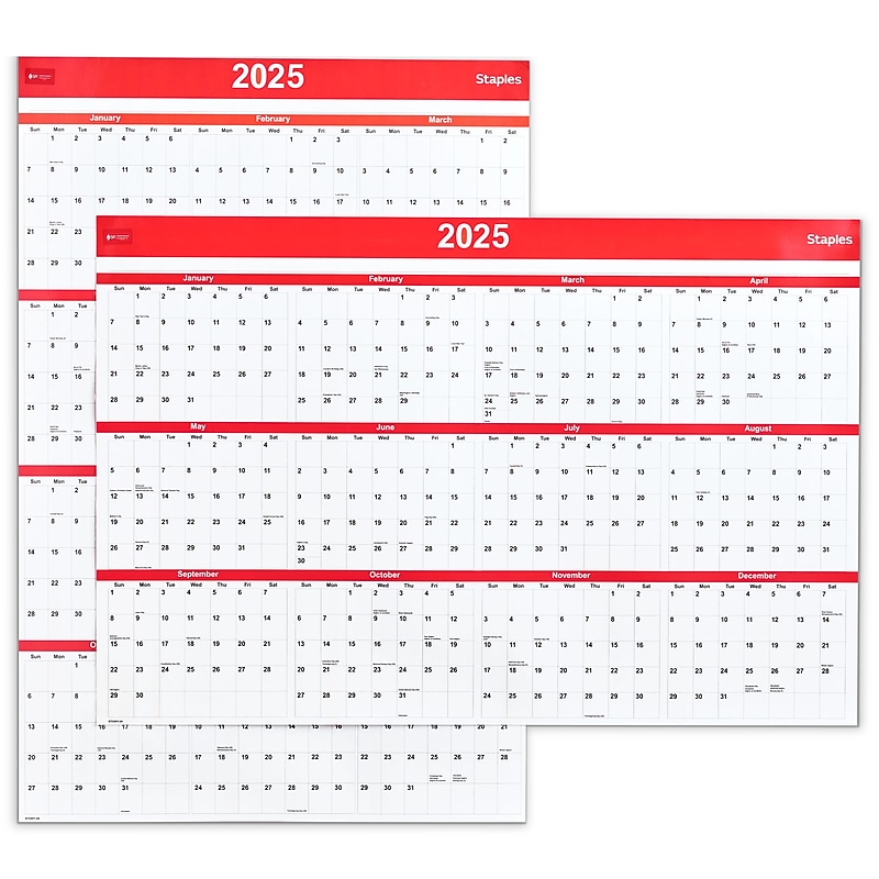 2025 Staples 48" x 32" Dry Erase Wall Calendar, Red/White (ST53911-24) image 1