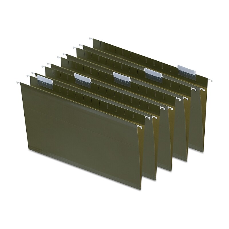 Staples 100% Recycled Hanging File Folder, 1/5-Cut Tab, Legal Size, Standard Green, 25/Box (ST16402/TR16402) image 1