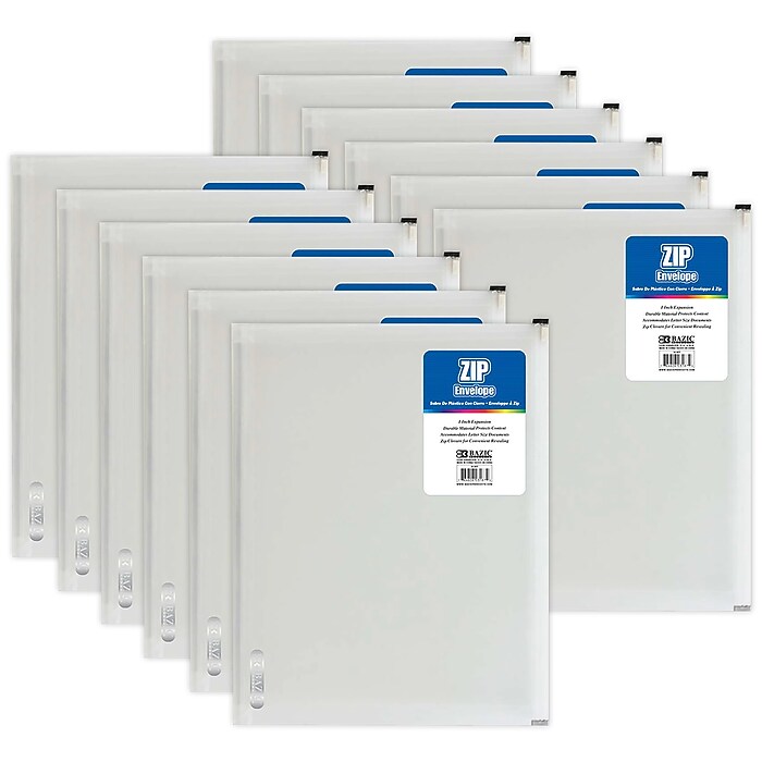 Bazic Plastic Zip Document Envelope, Clear, 12/Bundle (BAZ3187-12