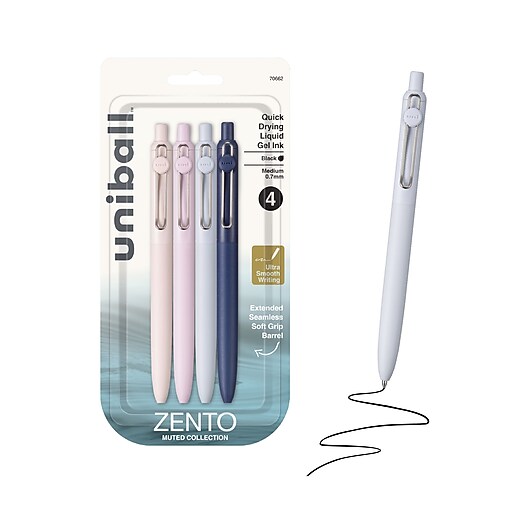 uni-ball ZENTO Retractable Gel Pen, Medium Point, 0.7mm, Black Ink