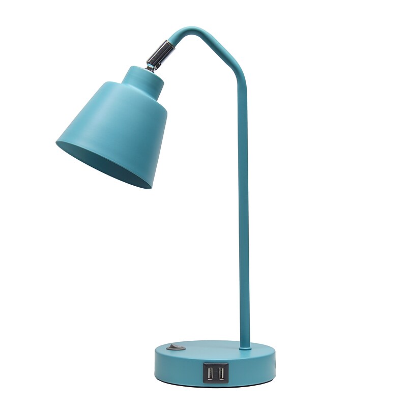 Simple Designs Sleek Essentials LED Desk Lamp, 16", with USB Ports, Cyan Blue (LD1071-CYN) image 1