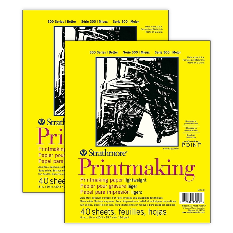 Strathmore 300 Series 8" x 10" Printmaking Pad, 40 Sheets/Pad, 2/Bundle (STTP3338-2) image 1