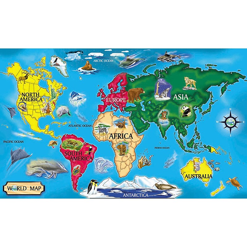 Melissa & Doug World Map Floor Puzzle, 33 Pieces (LCI446) image 1