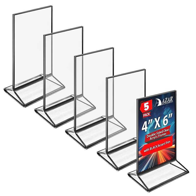 Azar Card Holder, Desktop/Countertop, Top/Side Loading Acrylic, 5/Pack (152792-BLK-5PK) image 1
