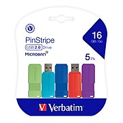 Verbatim PinStripe 16GB USB 2.0 Flash Drives, 5/Pack (99813)
