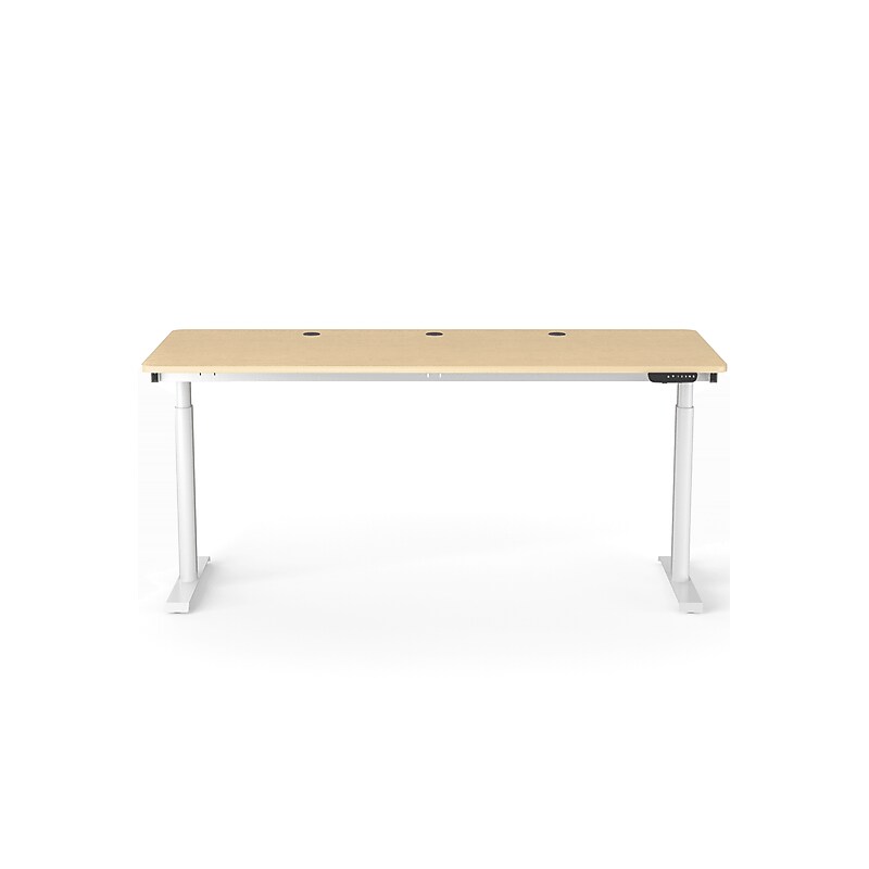VersaDesk PowerLift 72"W Electric Rectangular Adjustable Standing Desk, Maple/White (PLSDR7230-WM-APP) image 1