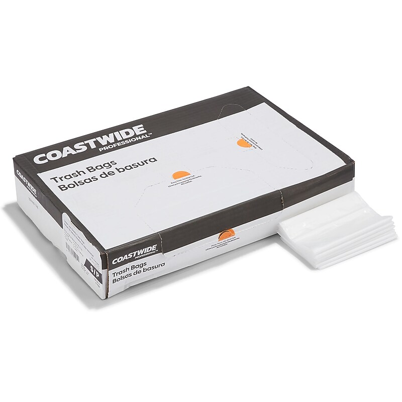 Coastwide Professional™ 12-16 Gallon Trash Bag, 32" x 24", Low Density, 0.7 mil, Clear, 250 Bags/Box (CW18210) image 1