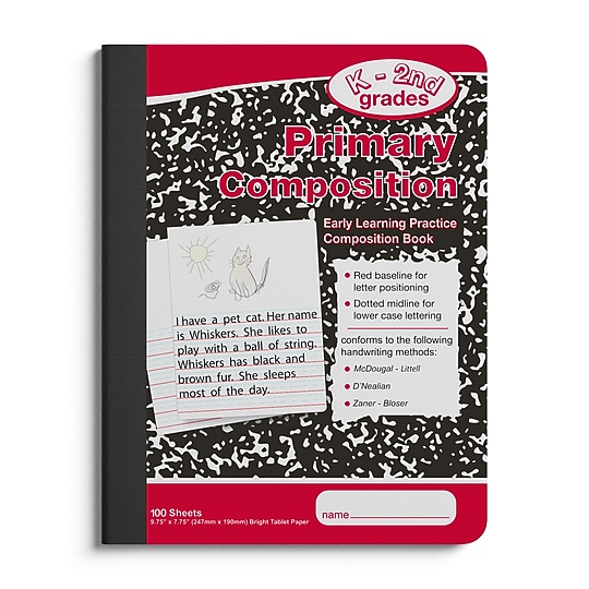 STAPLES Primary Composition Notebook, 7.5” x 9.75”, Primary Ruled, 100 Sheets, Marble Cover~#|#~D30202B9-99EC-4009-8F463344E9067C2B_sc7