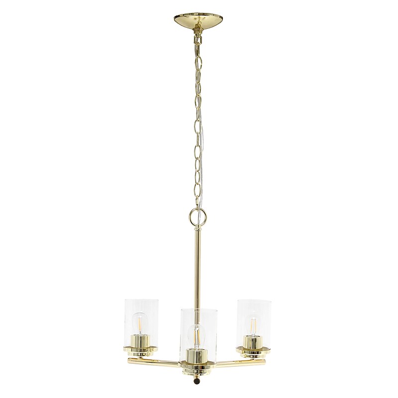Lalia Home 3-Light 15" Classic Clear Glass and Metal Hanging LED Pendant Chandelier, Gold (LHP-3012-GL) image 1