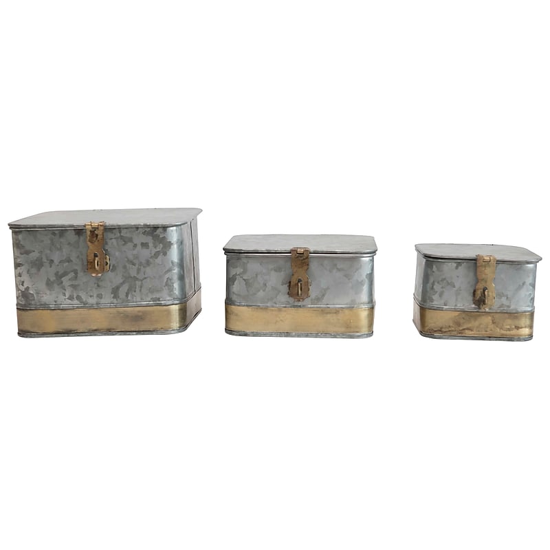 Storied Home  Distressed Metal Boxes with Hinged Lids, Silver, 3/Pack (DF2376) image 1