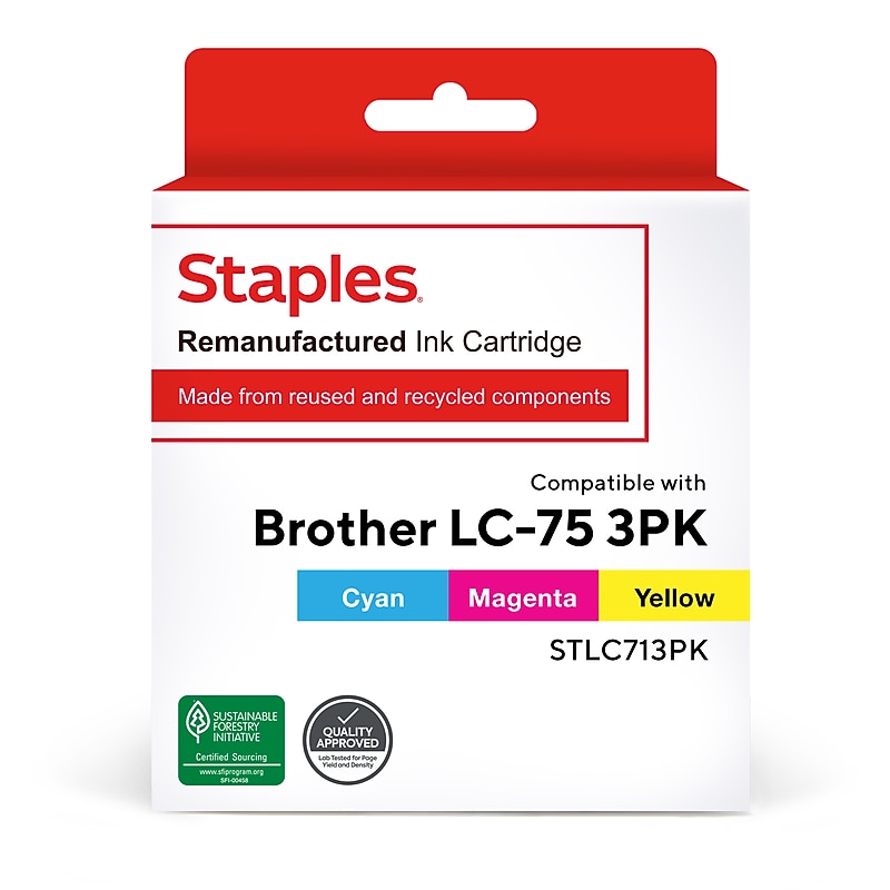 Staples Remanufactured Cyan/Magenta/Yellow Standard Yield Ink Cartridge Replacement for Brother LC71 (STLC713PK), 3/Pack image 1