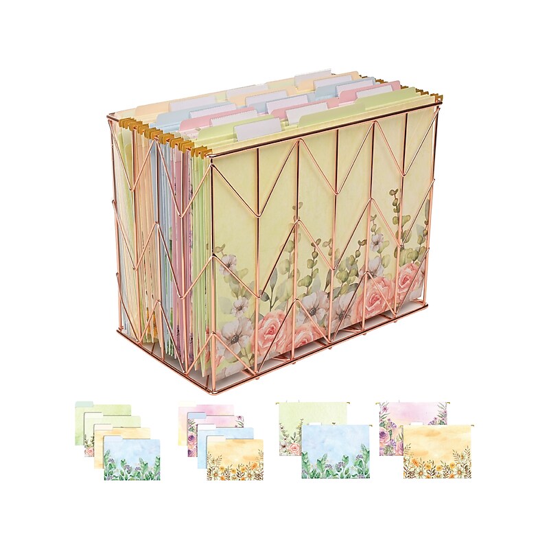 Global Printed Products Deluxe Designer Watercolor Floral Hanging File Folder Kit, 1/3-Cut Tab, Letter Size, Assorted Colors image 1