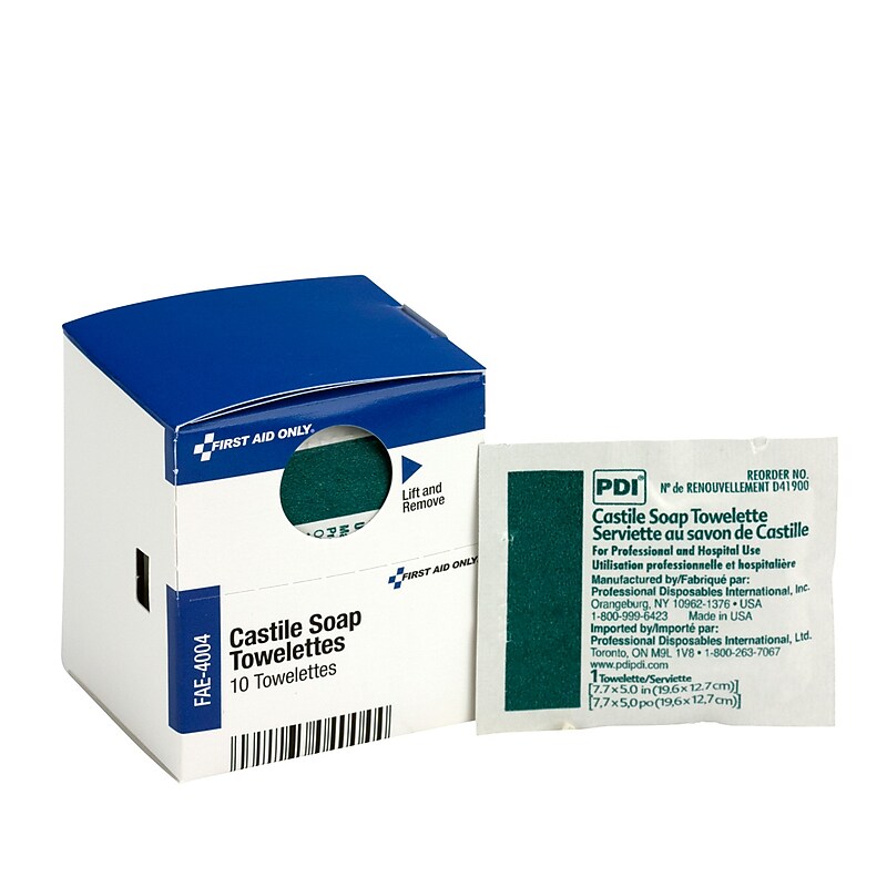 First Aid Only Smart Compliance Cleansing Pads Castile Soap Towelettes, 10/Box (FAO4004) image 1