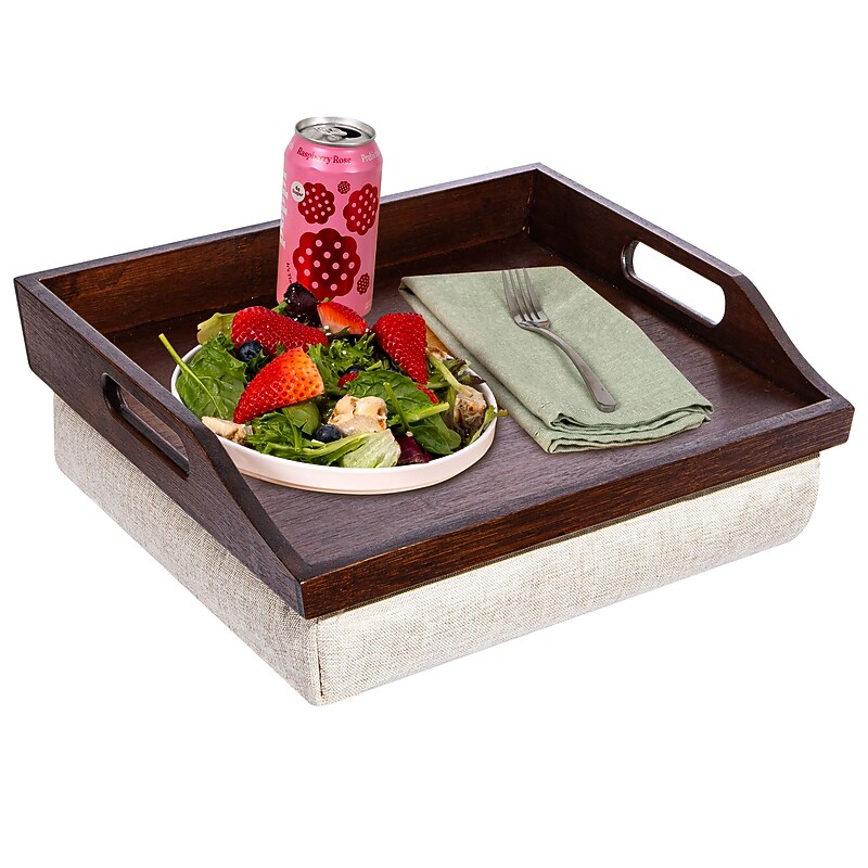 Rossie Home 16.5" x 13" x 3.7" Lap Tray with Pillow, Espresso Bamboo (76102) image 1