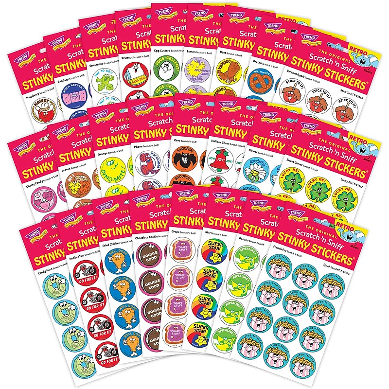 Trend Enterprises Retro Scratch 'n Sniff Stinky Stickers Spring 2025 Collector Combo Set, Multicolored, 600/Pack (T-83933) image 1
