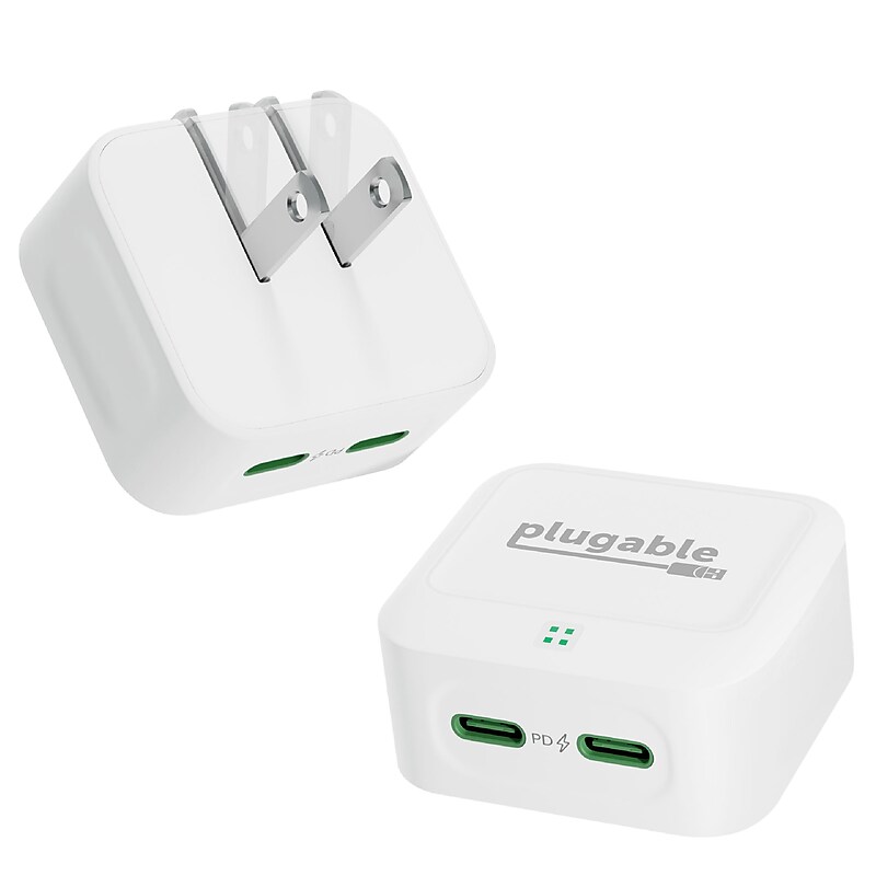 Plugable 40W Dual USB-C Wall Charger, White (PS-40C2W) image 1