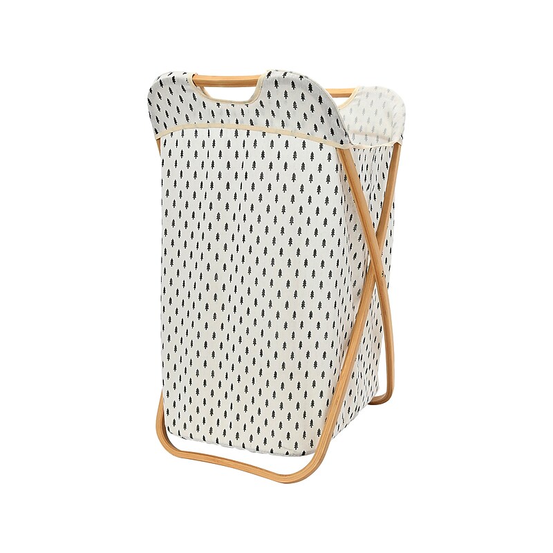 Household Essentials Collapsible Laundry Hamper, Bamboo/Fabric, White/Black (2312-1) image 1