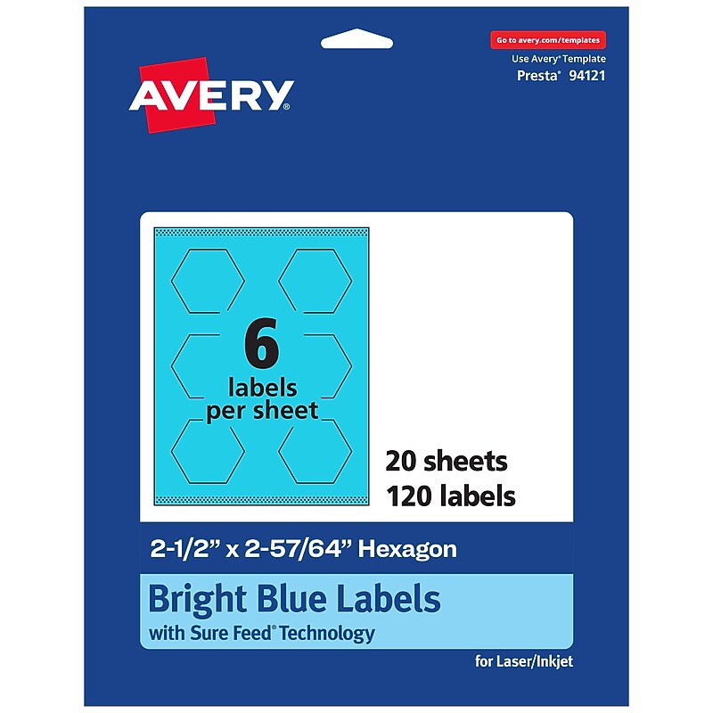 Avery Printable Decorative Edge Multipurpose Labels, 2-1/2" x 2-57/64", Bright Blue, 120/Pack (94121) image 1