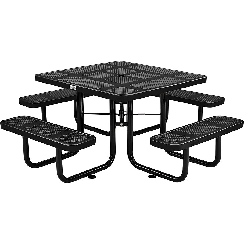 Global Industrial 46" Square Outdoor Steel Picnic Table, Perforated Metal, Black (694551BK) image 1