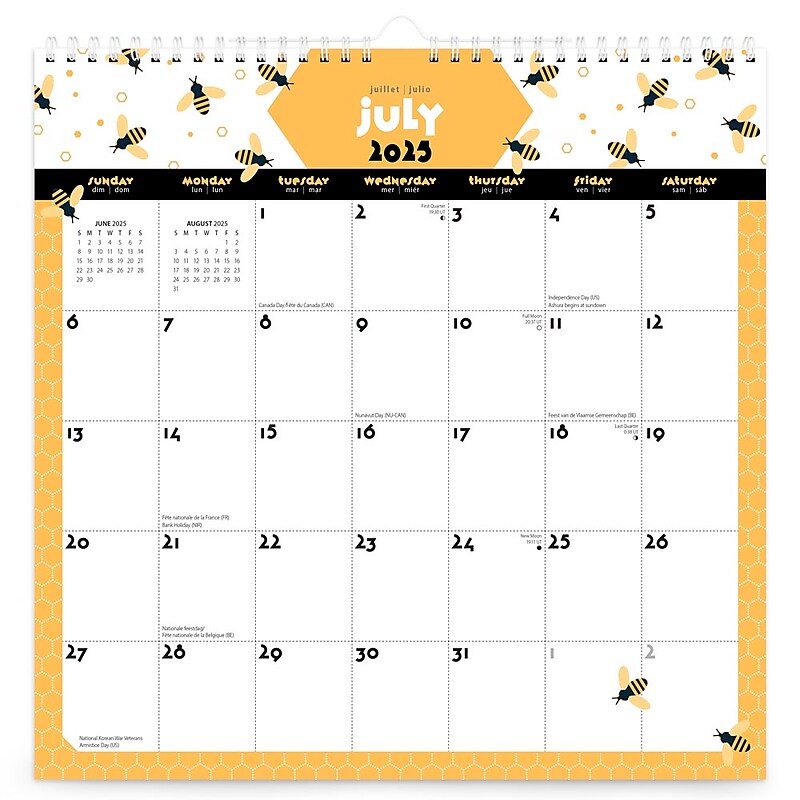 2025-2026 Plato Busy Bees 12" x 12" Academic Monthly Wall Calendar (9798330700172) image 1