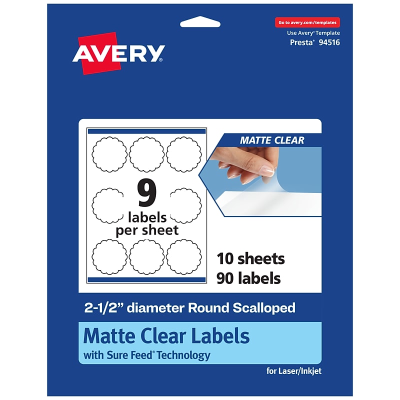 Avery Laser/Inkjet Decorative Edge Multipurpose Labels, 2.5" Dia., Clear, 90/Pack (94516) image 1