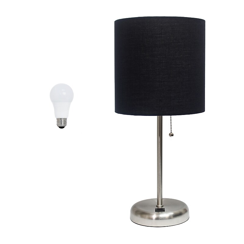 Creekwood Home Oslo 19.5" LED Table Lamp with USB Port, Brushed Steel/Black Shade (CWT-2012-BK-LB) image 1