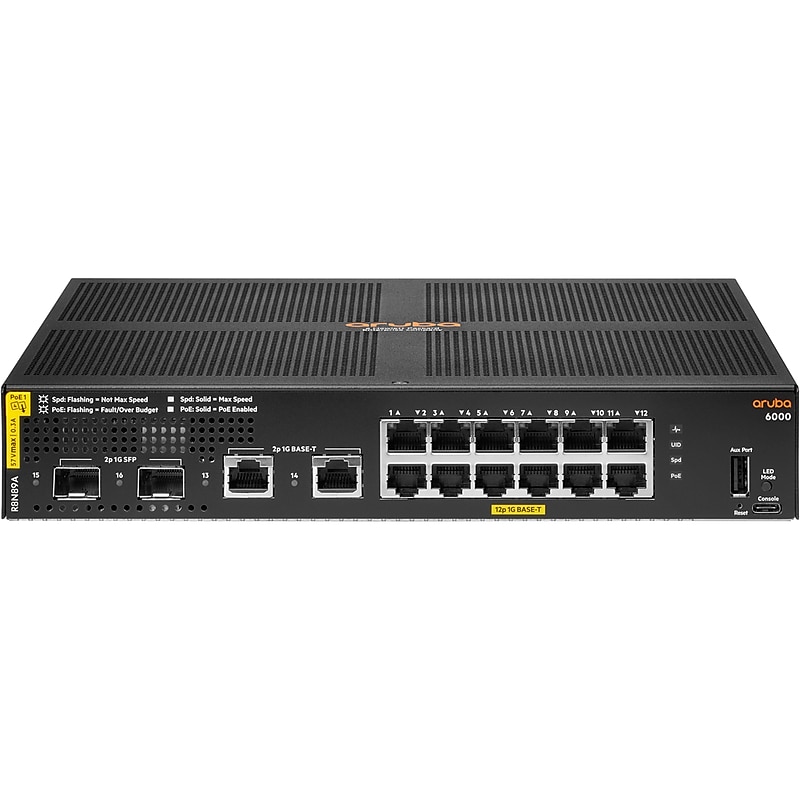 Aruba 6000 12-port 1GbE PoE Layer 2 Switch, Black (R8N89A#ABA) image 1