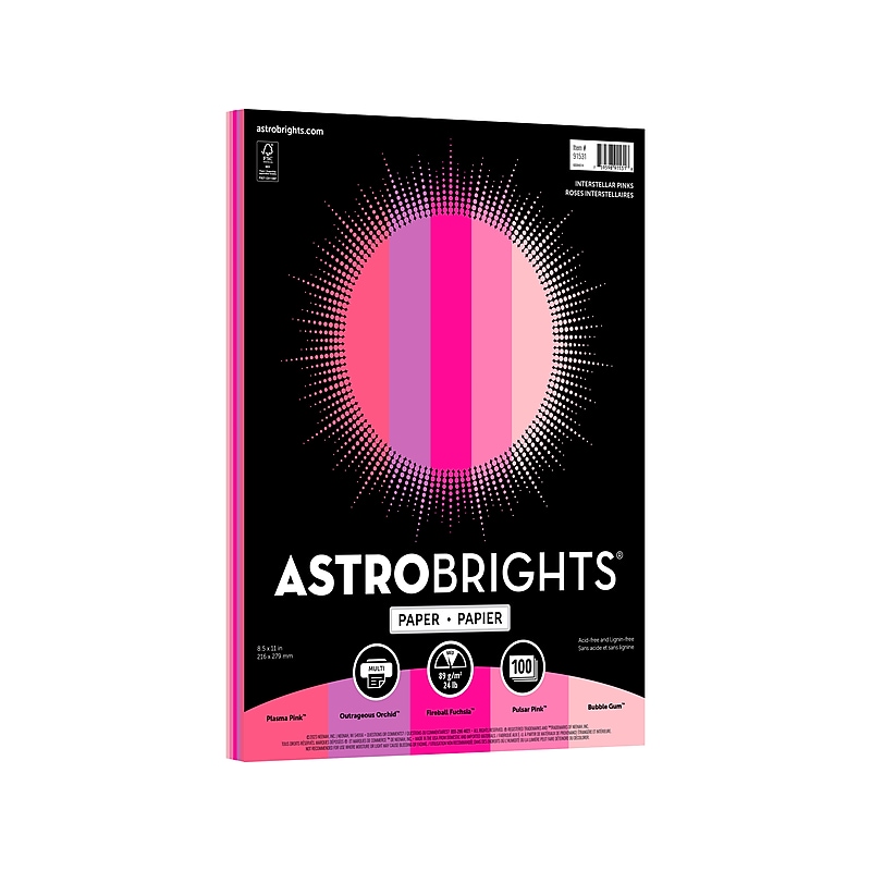 Astrobrights Colored Paper, 24 lbs., 8.5" x 11", Assorted Interstellar Pinks, 100 Sheets/Ream (91531) image 1