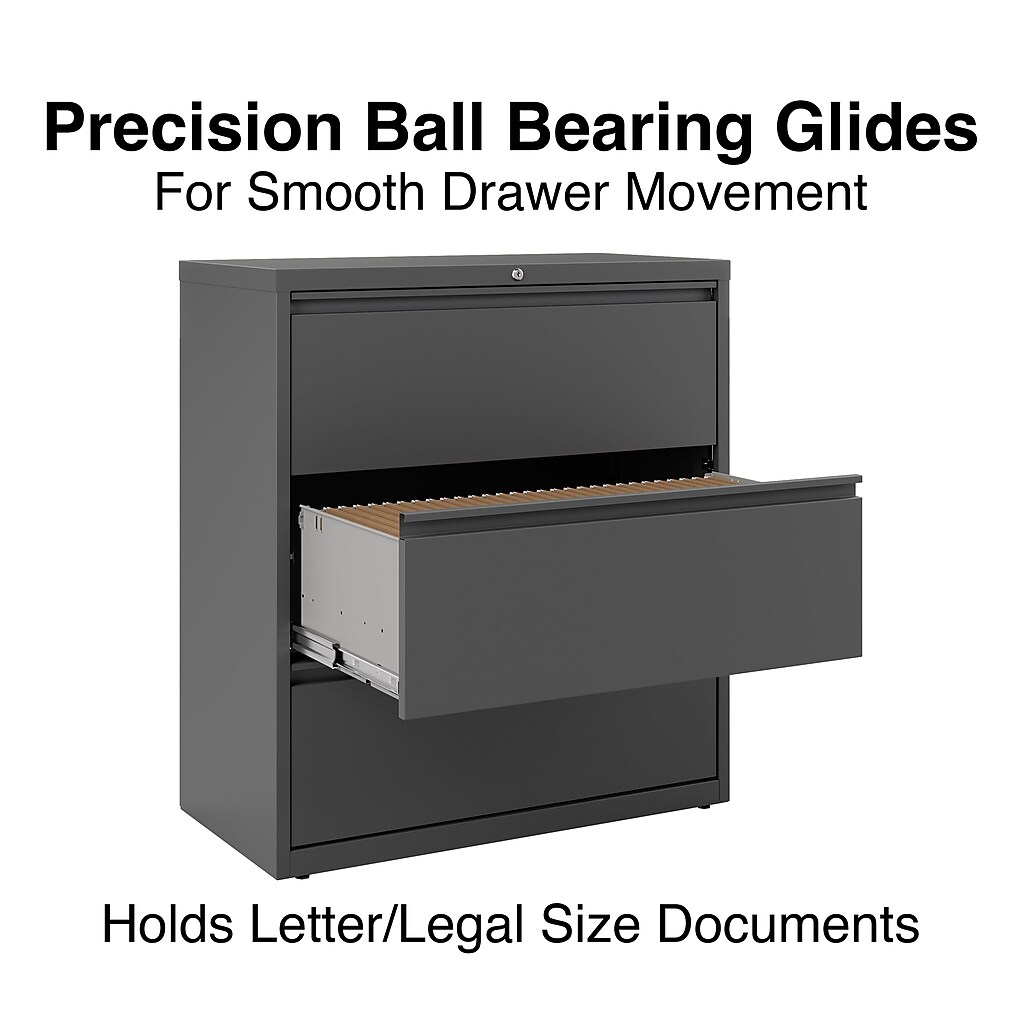 Drawer with extended file drawer showing ball-bearing slides