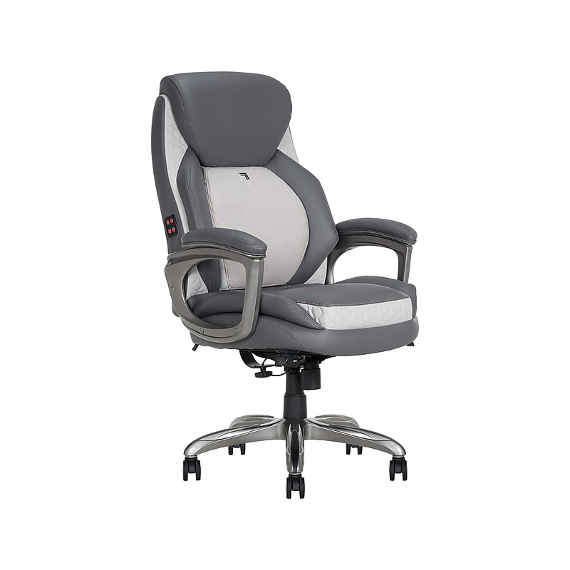 Sharper Image S-600 Active Lumbar Heated Ergonomic Bonded Leather Swivel Executive Massage Chair, Gray (60098-GRY) image 1