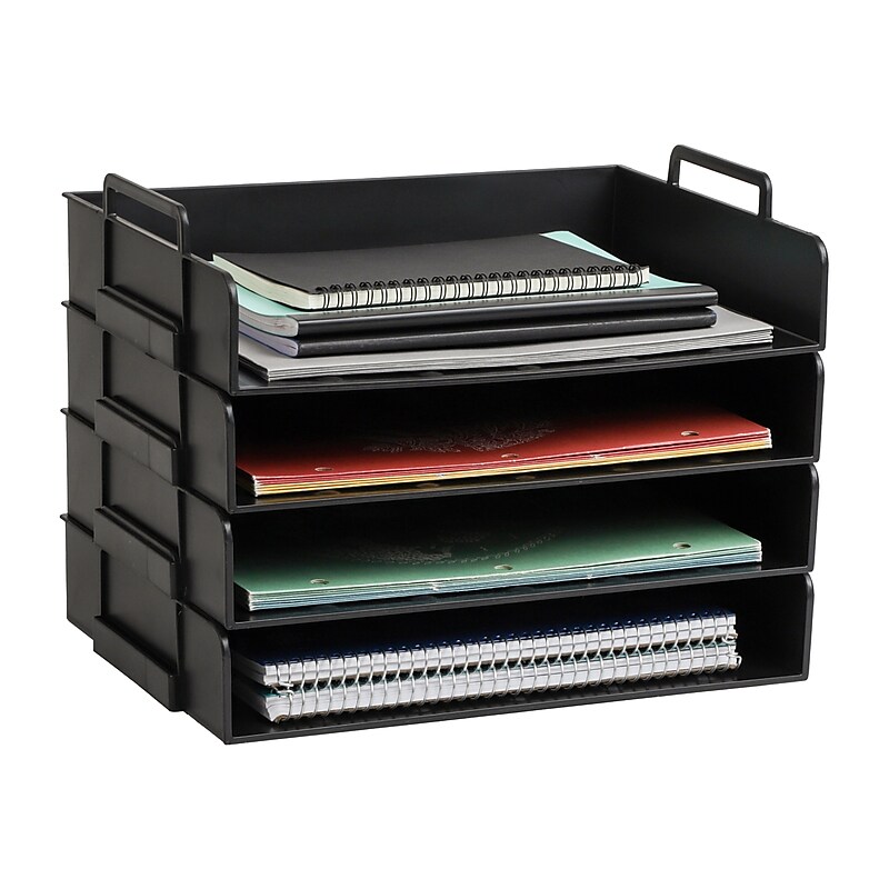 Mind Reader 4-Compartment Stackable Plastic Desk Tray, Black (DANSTACK4-BLK) image 1