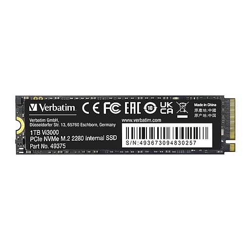 Verbatim Vi3000 PCIe3.0 1TB 最大読込3100MB/s Verbatim Vi3000 PCIe NVMe M.2 1TB M.2 PCI Express Internal Solid