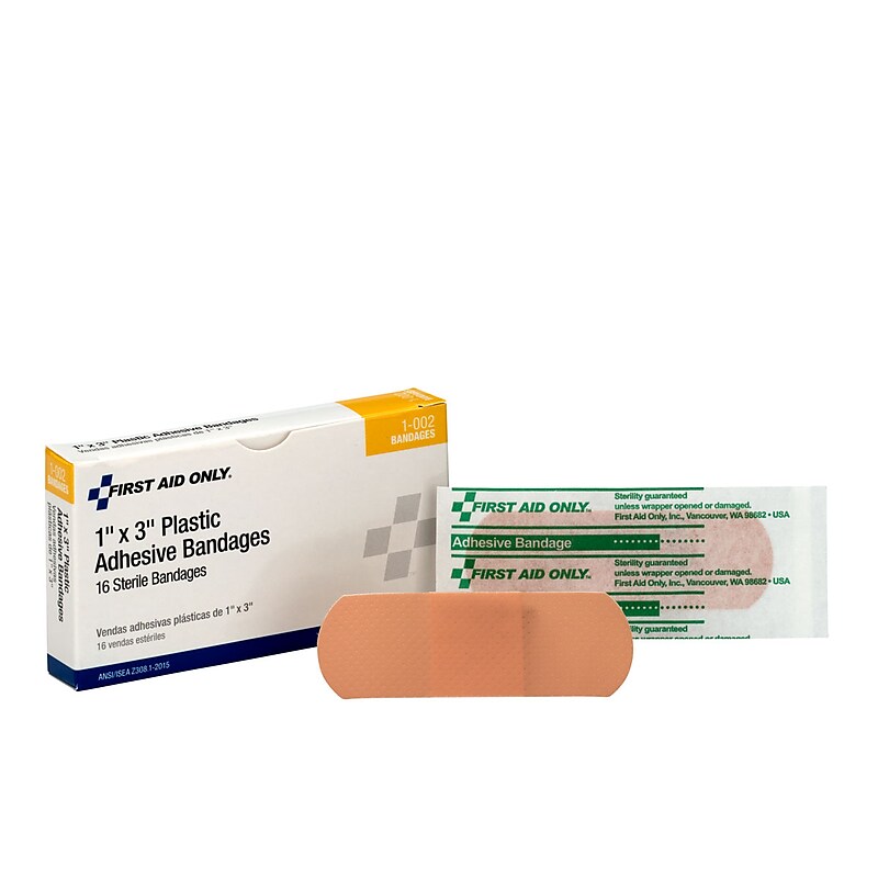 First Aid Only 1" x 3" Plastic Adhesive Bandages, 16/Box (1-002/AN146) image 1