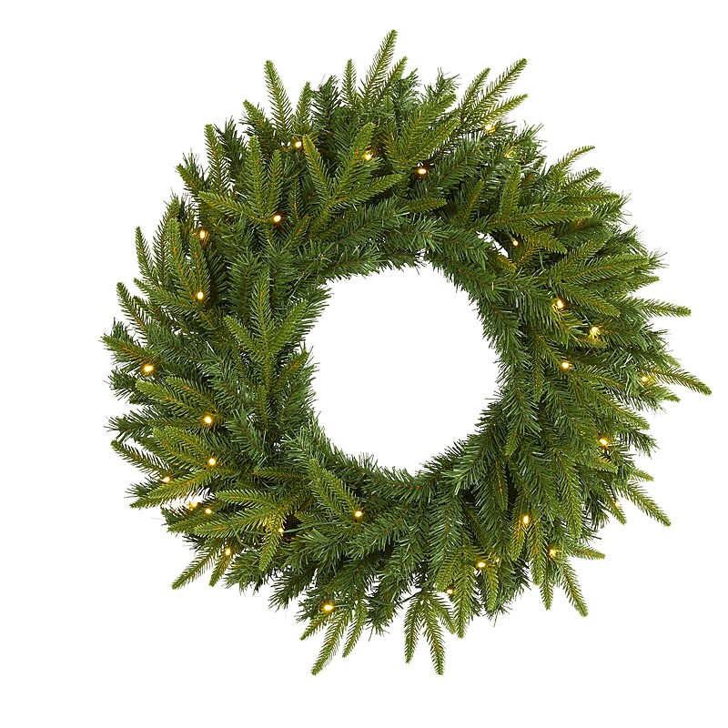 Nearly Natural 24-in Long Pine Artificial Christmas Wreath with 35 Clear LED Lights (W1115) image 1