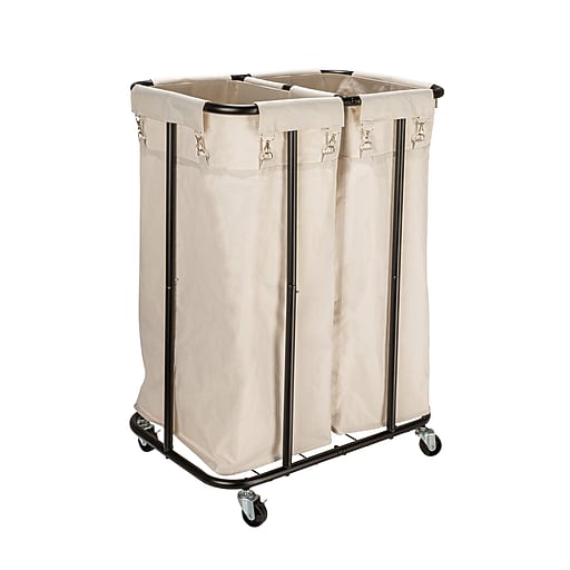 Household Essentials 2-Section Rolling Hamper, Canvas, Natural/Black (HE1096)