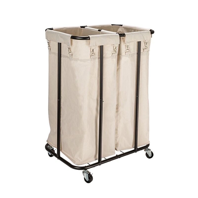 Household Essentials 2-Section Rolling Hamper, Canvas, Natural/Black (HE1096) image 1