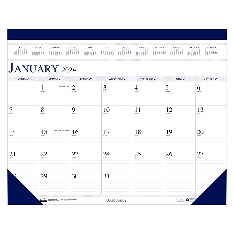 2024 House of Doolittle Compact 18.5" x 13" Monthly Desk Pad Calendar, White/Blue (1506-24) image 1