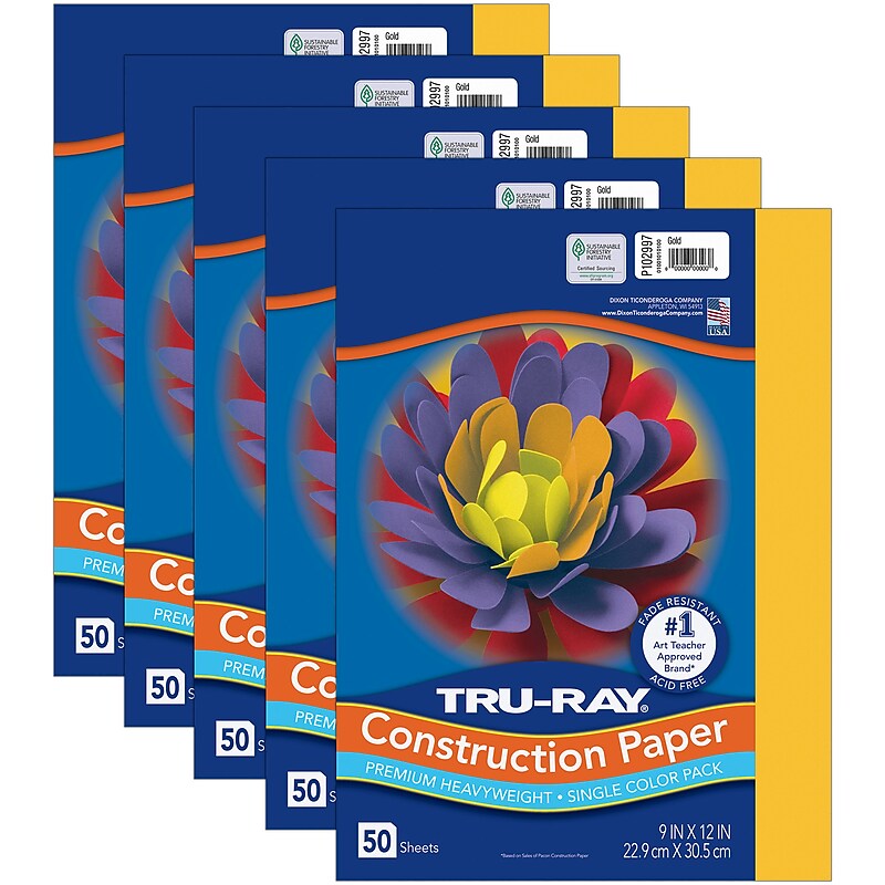 Tru-Ray 9" x 12" Construction Paper, Gold, 50 Sheets/Pack, 5 Packs/Bundle (PAC102997-5) image 1